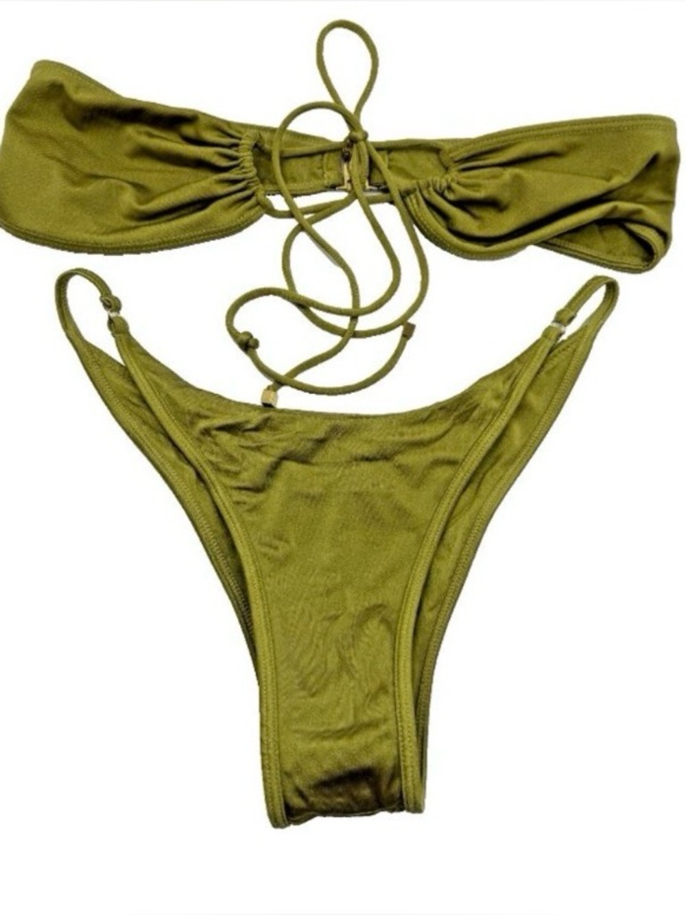 Olive Green Bandeau Tie-Back Bikini Set - Women